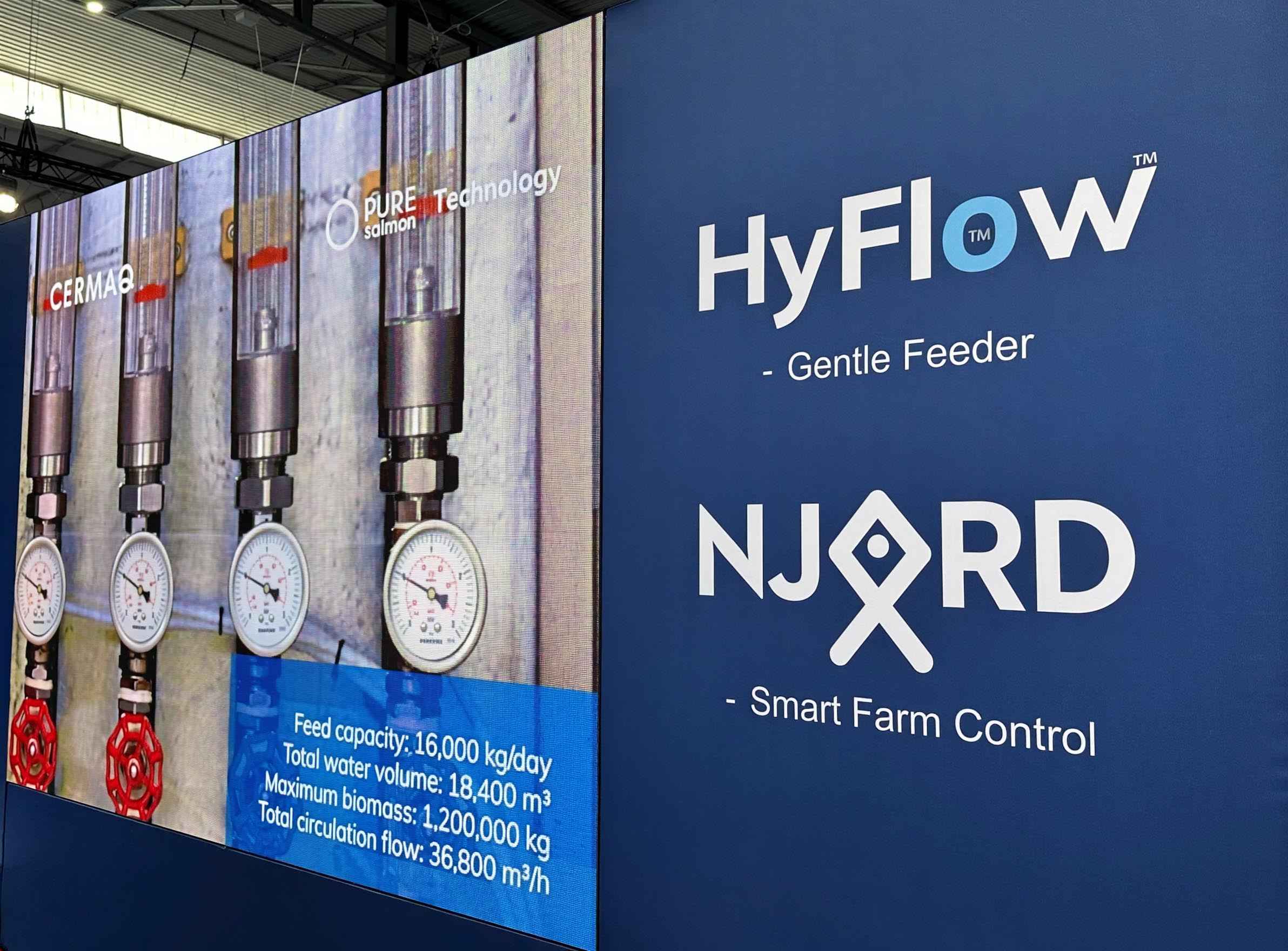 HyFlow feed distribution diagram showing pellets reaching fish in the tank