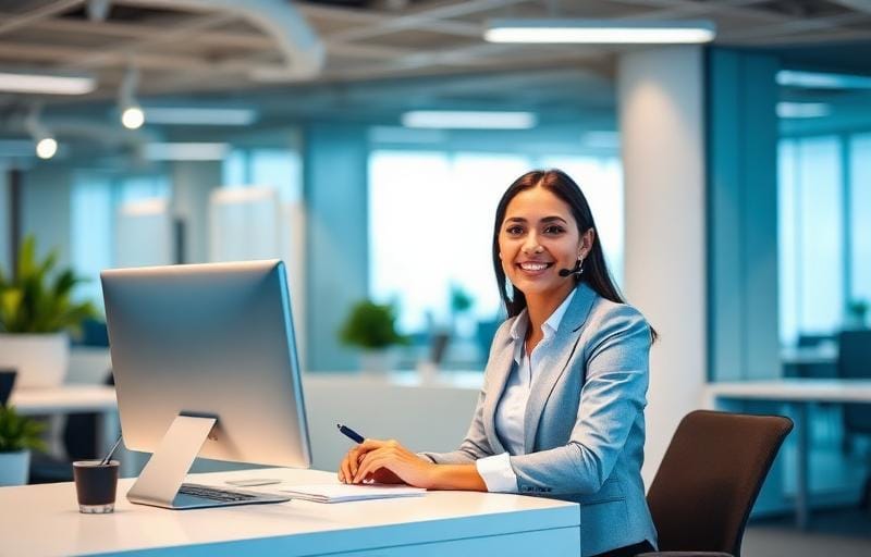 Support specialist working at a desk