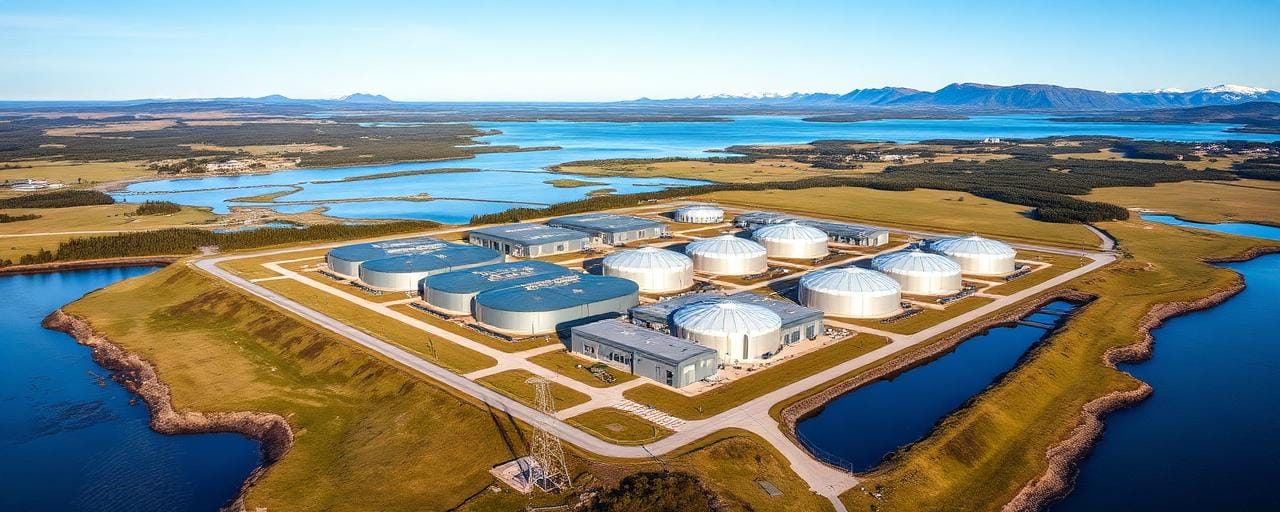 Aerial view of a land-based fish farm